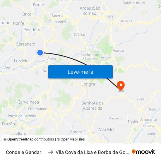 Conde e Gandarela to Vila Cova da Lixa e Borba de Godim map