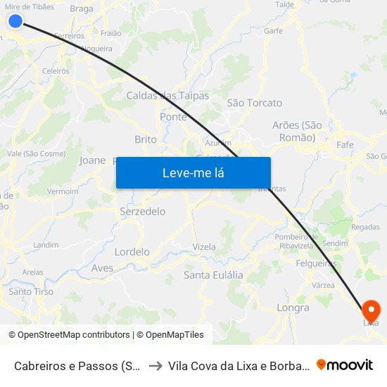 Cabreiros e Passos (São Julião) to Vila Cova da Lixa e Borba de Godim map