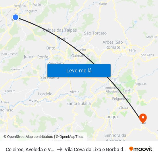 Celeirós, Aveleda e Vimieiro to Vila Cova da Lixa e Borba de Godim map