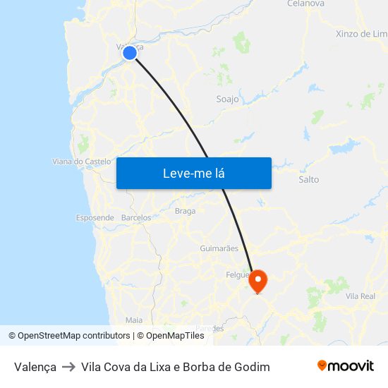 Valença to Vila Cova da Lixa e Borba de Godim map