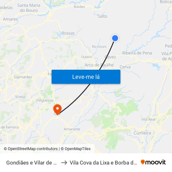 Gondiães e Vilar de Cunhas to Vila Cova da Lixa e Borba de Godim map