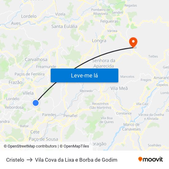 Cristelo to Vila Cova da Lixa e Borba de Godim map