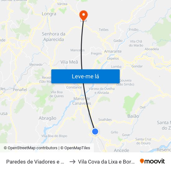 Paredes de Viadores e Manhuncelos to Vila Cova da Lixa e Borba de Godim map