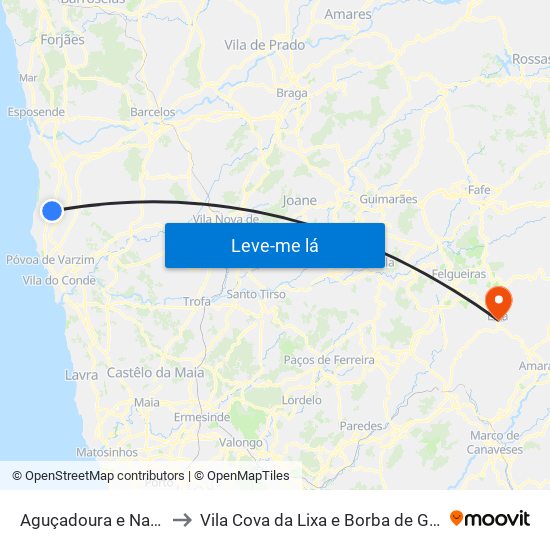 Aguçadoura e Navais to Vila Cova da Lixa e Borba de Godim map