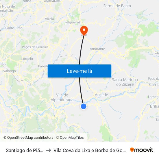 Santiago de Piães to Vila Cova da Lixa e Borba de Godim map