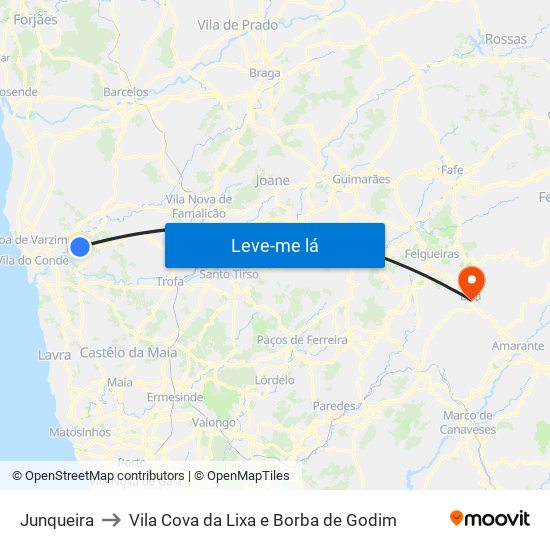 Junqueira to Vila Cova da Lixa e Borba de Godim map