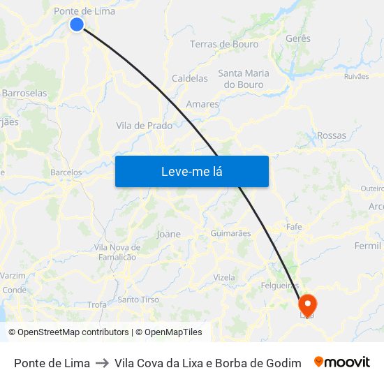 Ponte de Lima to Vila Cova da Lixa e Borba de Godim map