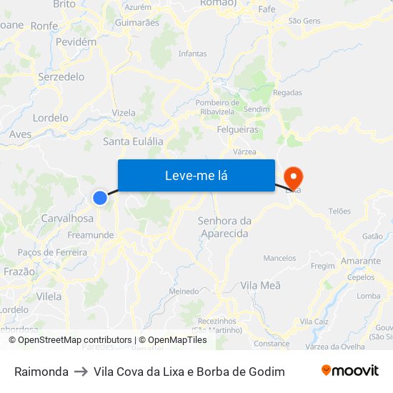 Raimonda to Vila Cova da Lixa e Borba de Godim map