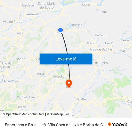 Esperança e Brunhais to Vila Cova da Lixa e Borba de Godim map