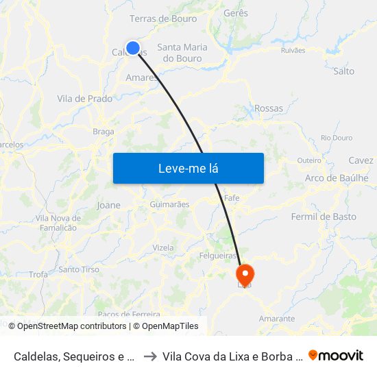 Caldelas, Sequeiros e Paranhos to Vila Cova da Lixa e Borba de Godim map