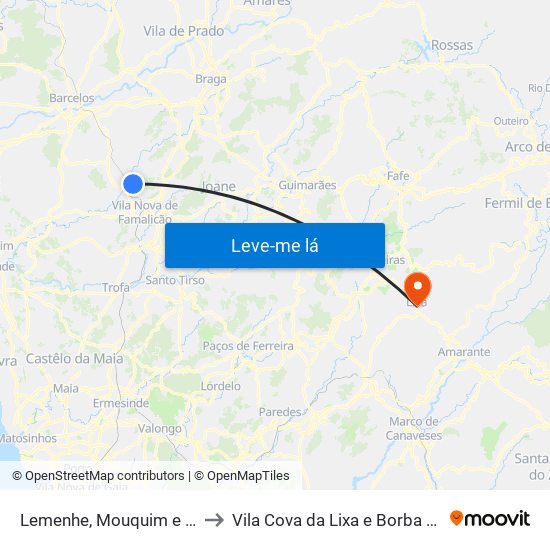 Lemenhe, Mouquim e Jesufrei to Vila Cova da Lixa e Borba de Godim map