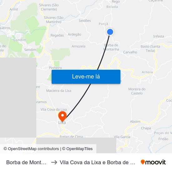 Borba de Montanha to Vila Cova da Lixa e Borba de Godim map