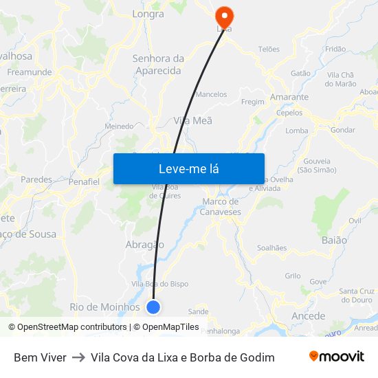 Bem Viver to Vila Cova da Lixa e Borba de Godim map