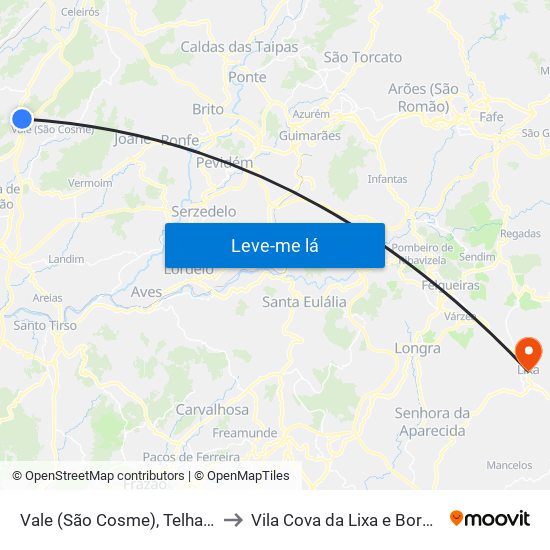 Vale (São Cosme), Telhado e Portela to Vila Cova da Lixa e Borba de Godim map