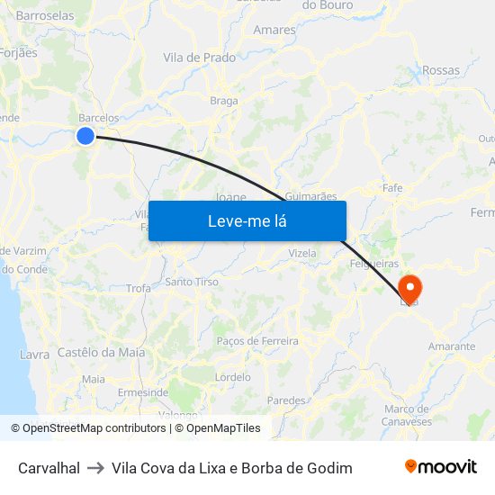 Carvalhal to Vila Cova da Lixa e Borba de Godim map