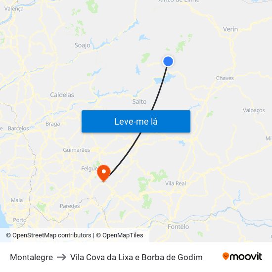 Montalegre to Vila Cova da Lixa e Borba de Godim map