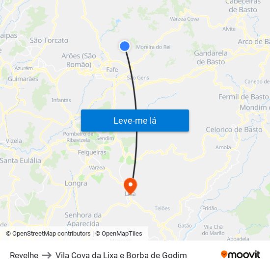 Revelhe to Vila Cova da Lixa e Borba de Godim map