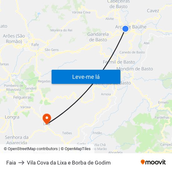 Faia to Vila Cova da Lixa e Borba de Godim map