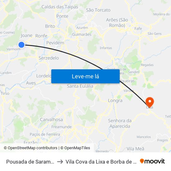 Pousada de Saramagos to Vila Cova da Lixa e Borba de Godim map