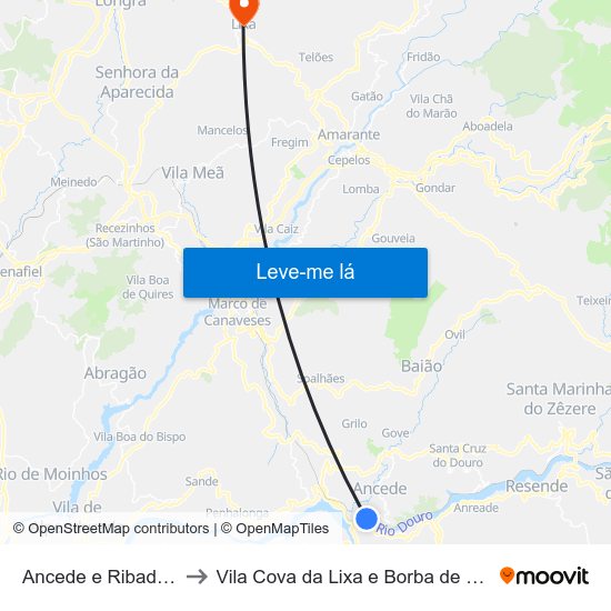 Ancede e Ribadouro to Vila Cova da Lixa e Borba de Godim map