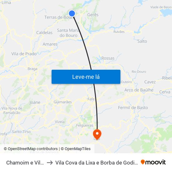 Chamoim e Vilar to Vila Cova da Lixa e Borba de Godim map