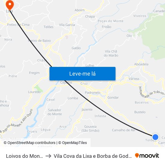 Loivos do Monte to Vila Cova da Lixa e Borba de Godim map