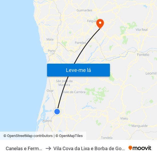 Canelas e Fermelã to Vila Cova da Lixa e Borba de Godim map