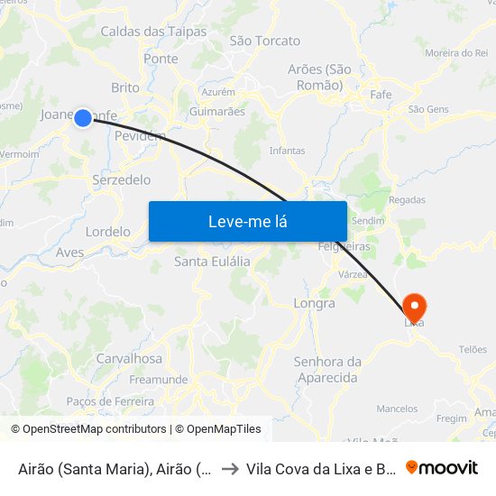 Airão (Santa Maria), Airão (São João) e Vermil to Vila Cova da Lixa e Borba de Godim map