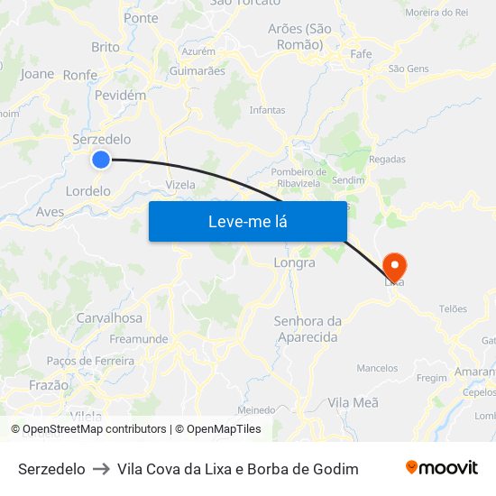 Serzedelo to Vila Cova da Lixa e Borba de Godim map