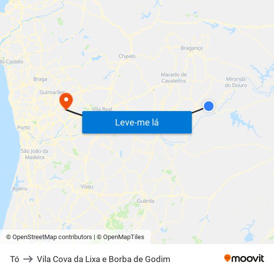 Tó to Vila Cova da Lixa e Borba de Godim map