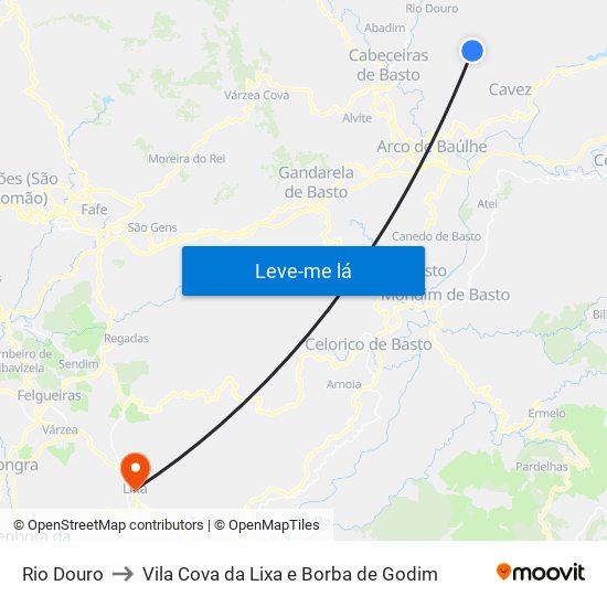 Rio Douro to Vila Cova da Lixa e Borba de Godim map