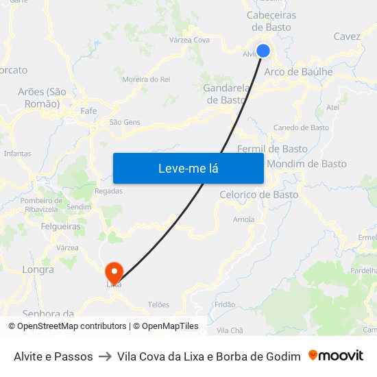 Alvite e Passos to Vila Cova da Lixa e Borba de Godim map