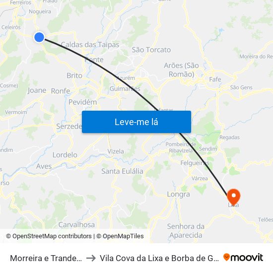 Morreira e Trandeiras to Vila Cova da Lixa e Borba de Godim map