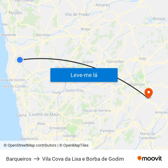 Barqueiros to Vila Cova da Lixa e Borba de Godim map