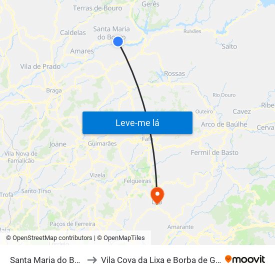 Santa Maria do Bouro to Vila Cova da Lixa e Borba de Godim map