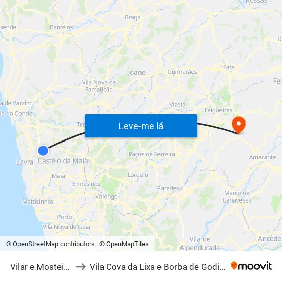 Vilar e Mosteiró to Vila Cova da Lixa e Borba de Godim map