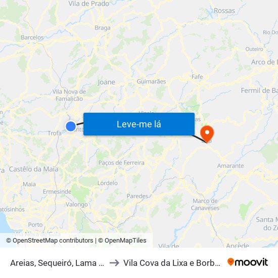 Areias, Sequeiró, Lama e Palmeira to Vila Cova da Lixa e Borba de Godim map