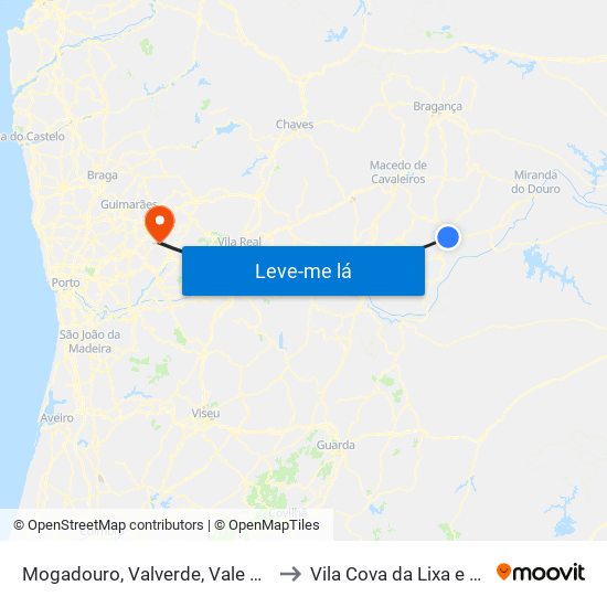 Mogadouro, Valverde, Vale de Porco e Vilar de Rei to Vila Cova da Lixa e Borba de Godim map