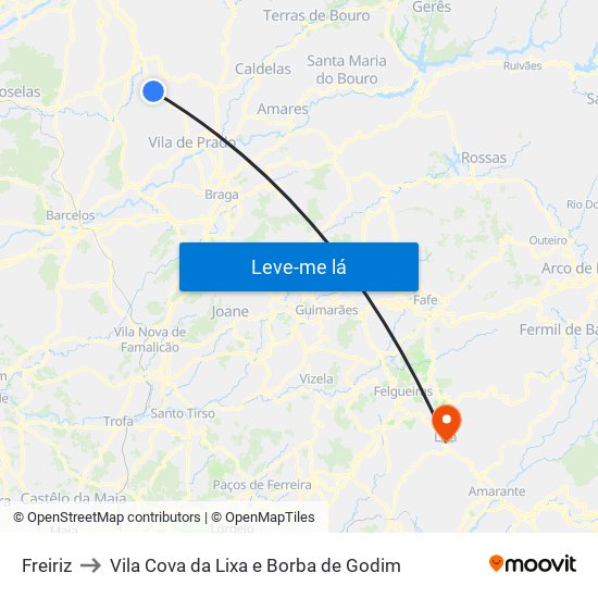 Freiriz to Vila Cova da Lixa e Borba de Godim map