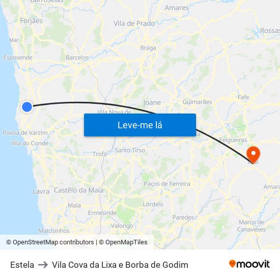 Estela to Vila Cova da Lixa e Borba de Godim map