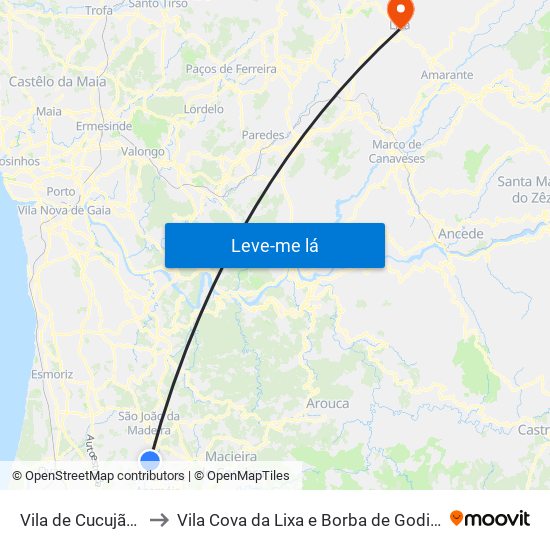 Vila de Cucujães to Vila Cova da Lixa e Borba de Godim map