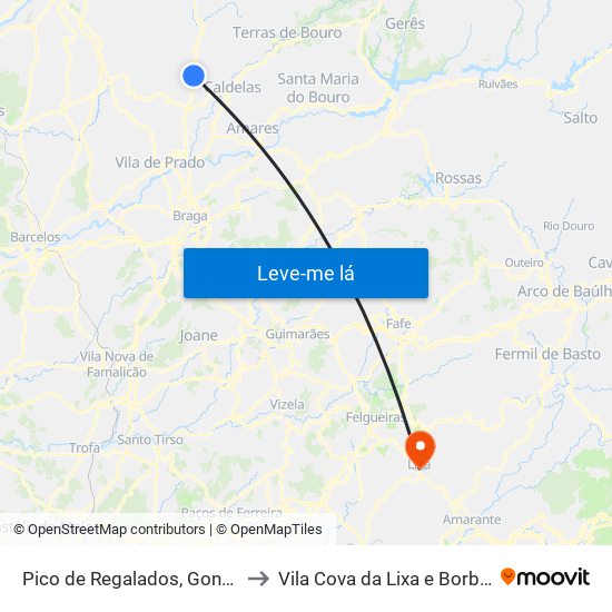 Pico de Regalados, Gondiães e Mós to Vila Cova da Lixa e Borba de Godim map