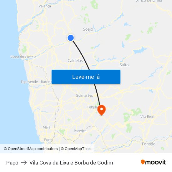Paçô to Vila Cova da Lixa e Borba de Godim map