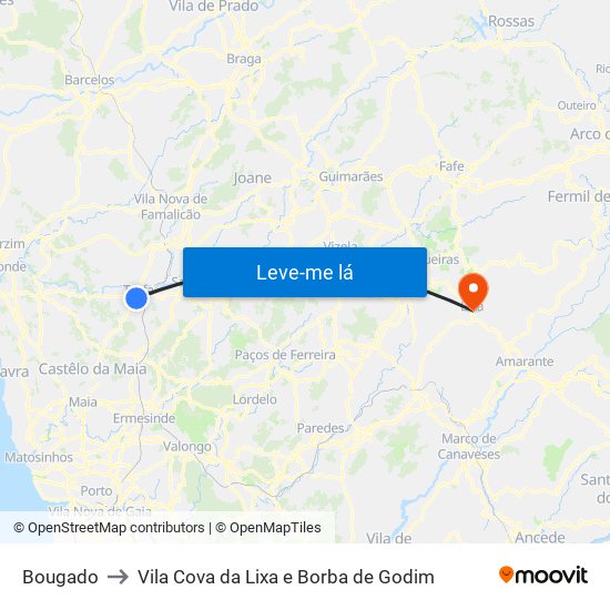 Bougado to Vila Cova da Lixa e Borba de Godim map