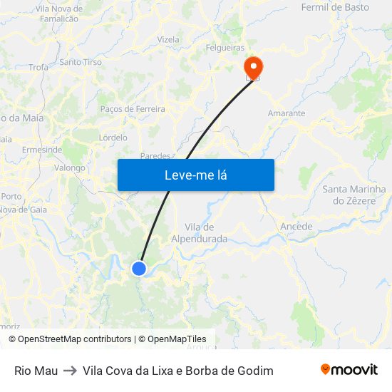 Rio Mau to Vila Cova da Lixa e Borba de Godim map