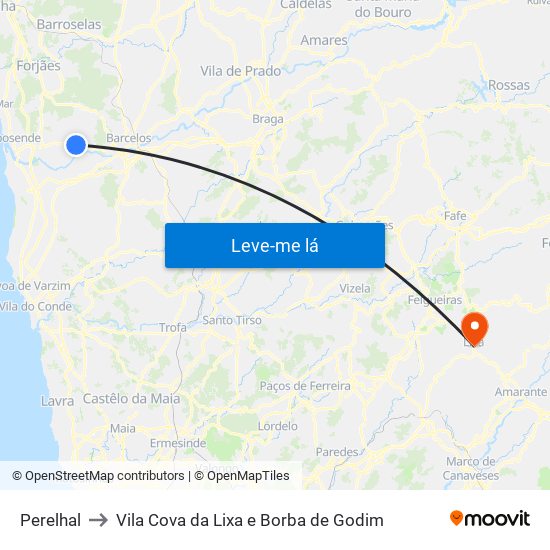 Perelhal to Vila Cova da Lixa e Borba de Godim map