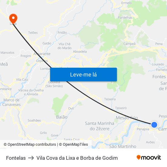 Fontelas to Vila Cova da Lixa e Borba de Godim map