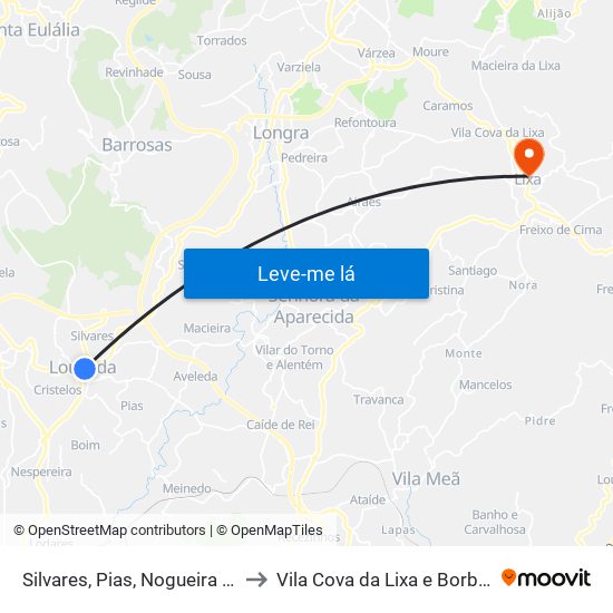 Silvares, Pias, Nogueira e Alvarenga to Vila Cova da Lixa e Borba de Godim map