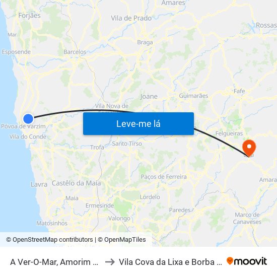 A Ver-O-Mar, Amorim e Terroso to Vila Cova da Lixa e Borba de Godim map