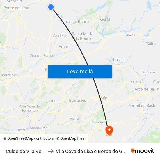 Cuide de Vila Verde to Vila Cova da Lixa e Borba de Godim map